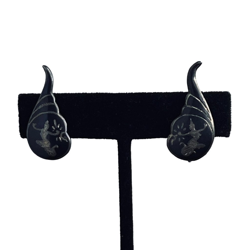Vintage Siam Sterling Silver Temple Dancers Screw Back Earrings (5273)